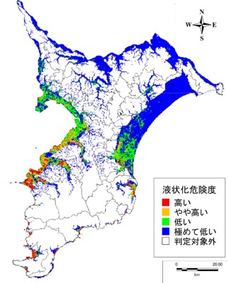 大正型関東地震の際の液状化予測図(出典:平成26・27年度千葉県地震被害想定調査報告書)